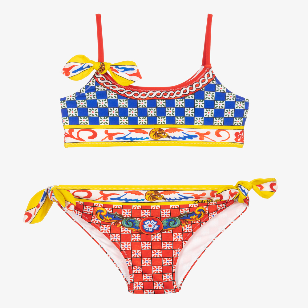 Dolce & Gabbana - Maillot deux pièces bleu et rouge Carreto | Childrensalon