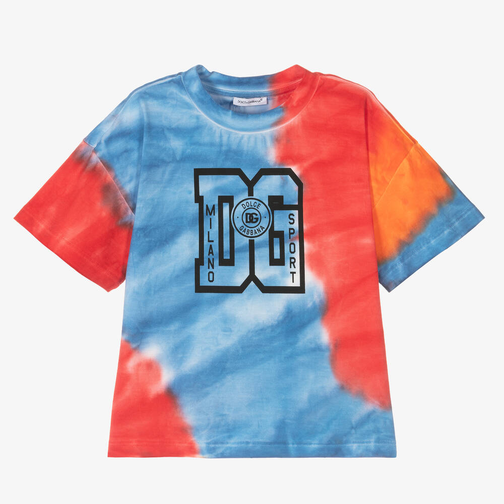 Dolce & Gabbana - Batik-T-Shirt in Blau und Rot | Childrensalon