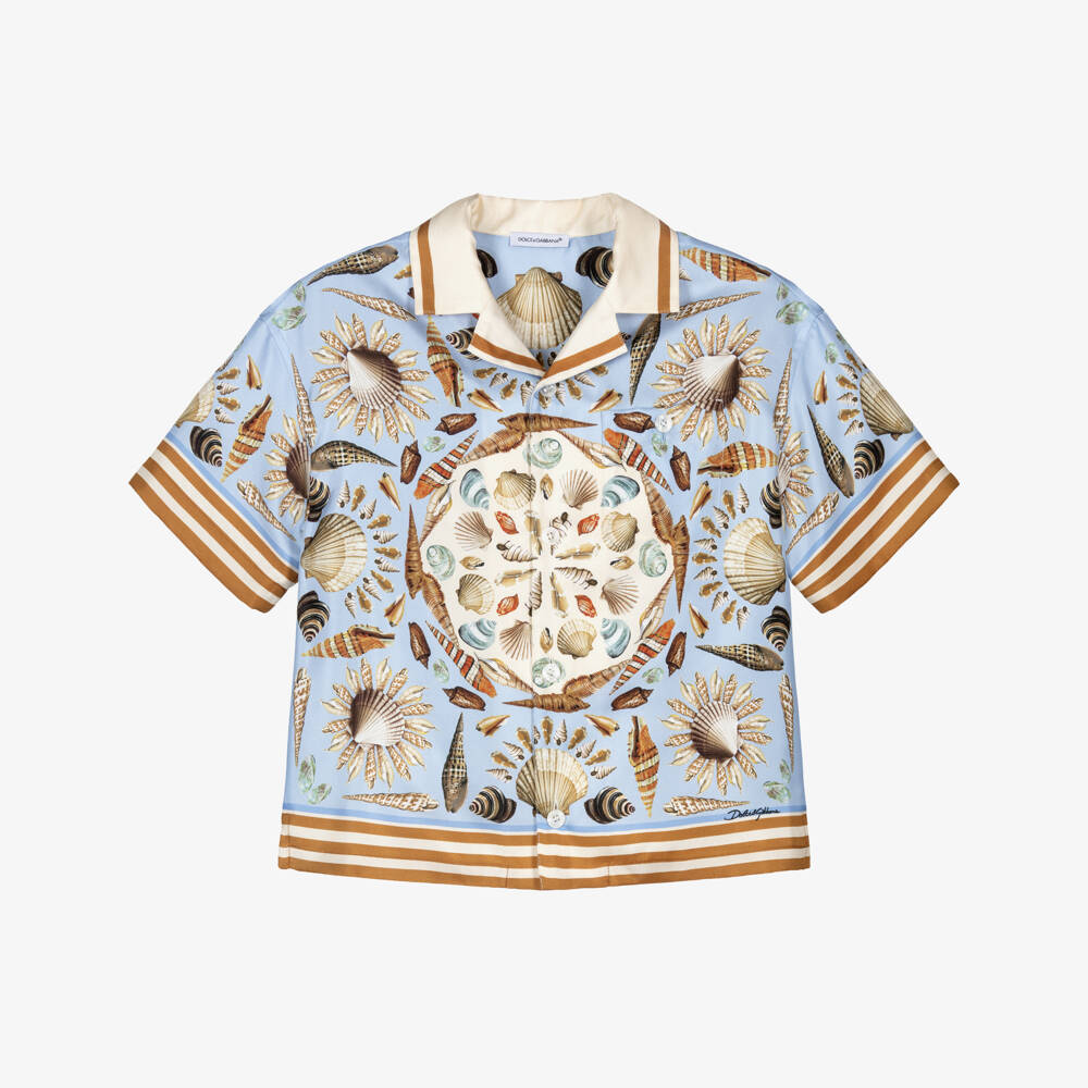 Dolce & Gabbana-Blue Sea Shell Printed Silk Shirt | Childrensalon Outlet