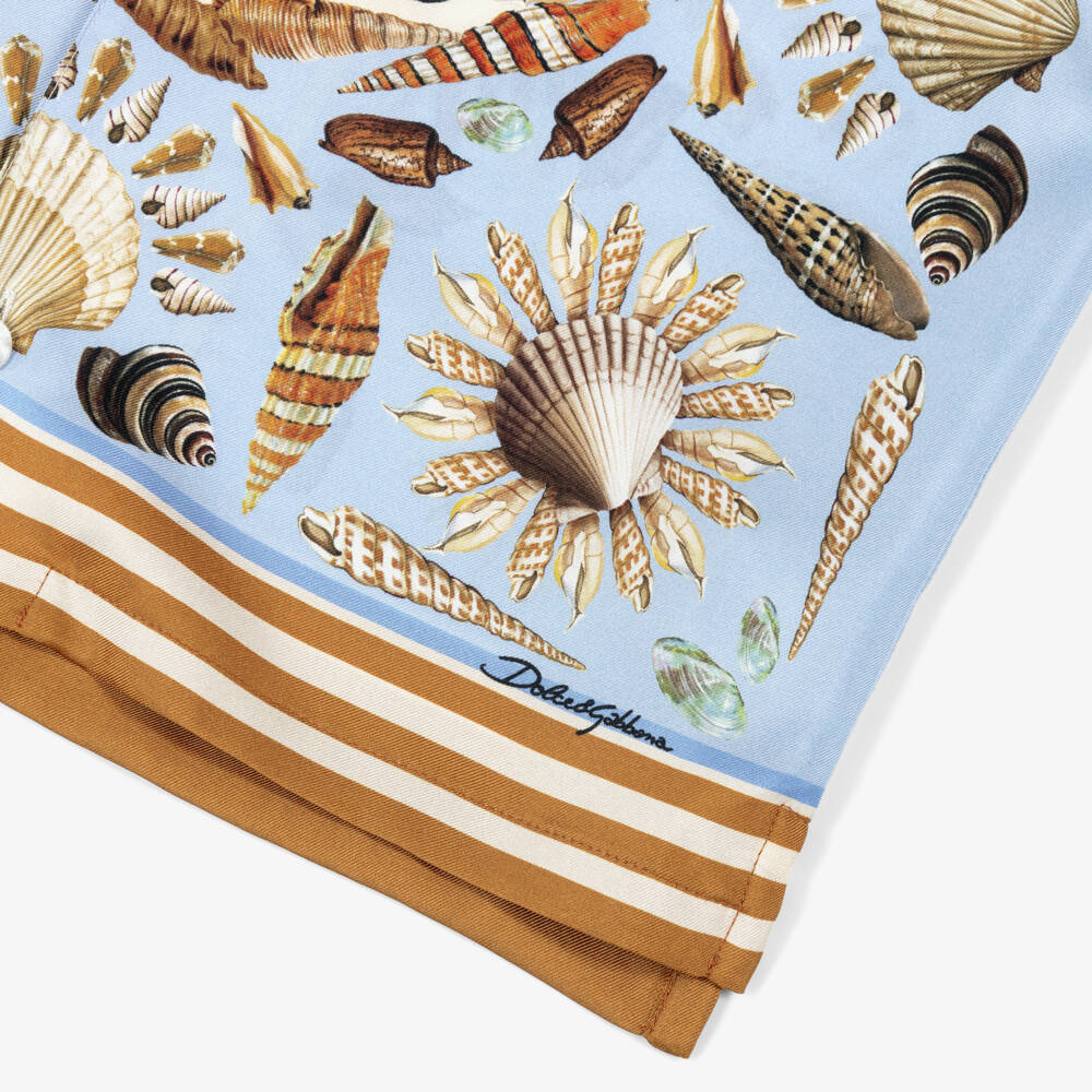 Dolce & Gabbana-Blue Sea Shell Printed Silk Shirt | Childrensalon Outlet