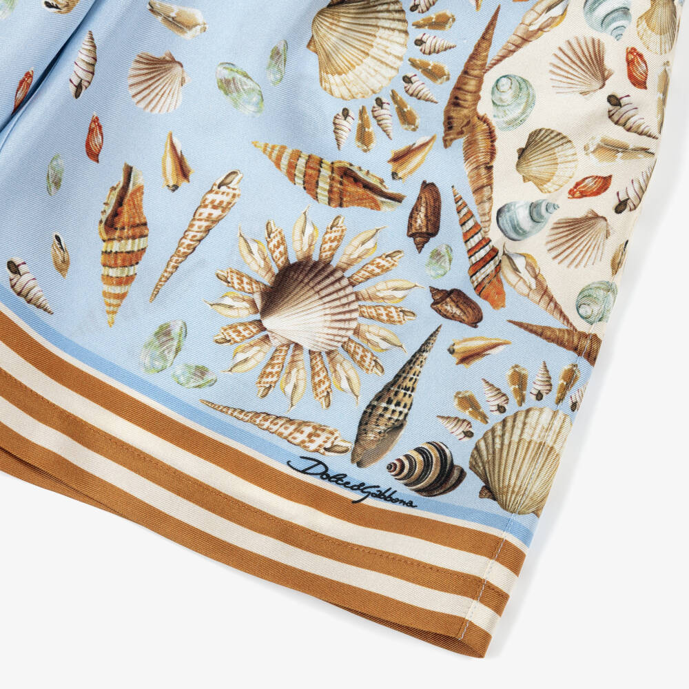 Dolce & Gabbana-Blue Sea Shell Printed Silk Shorts | Childrensalon Outlet