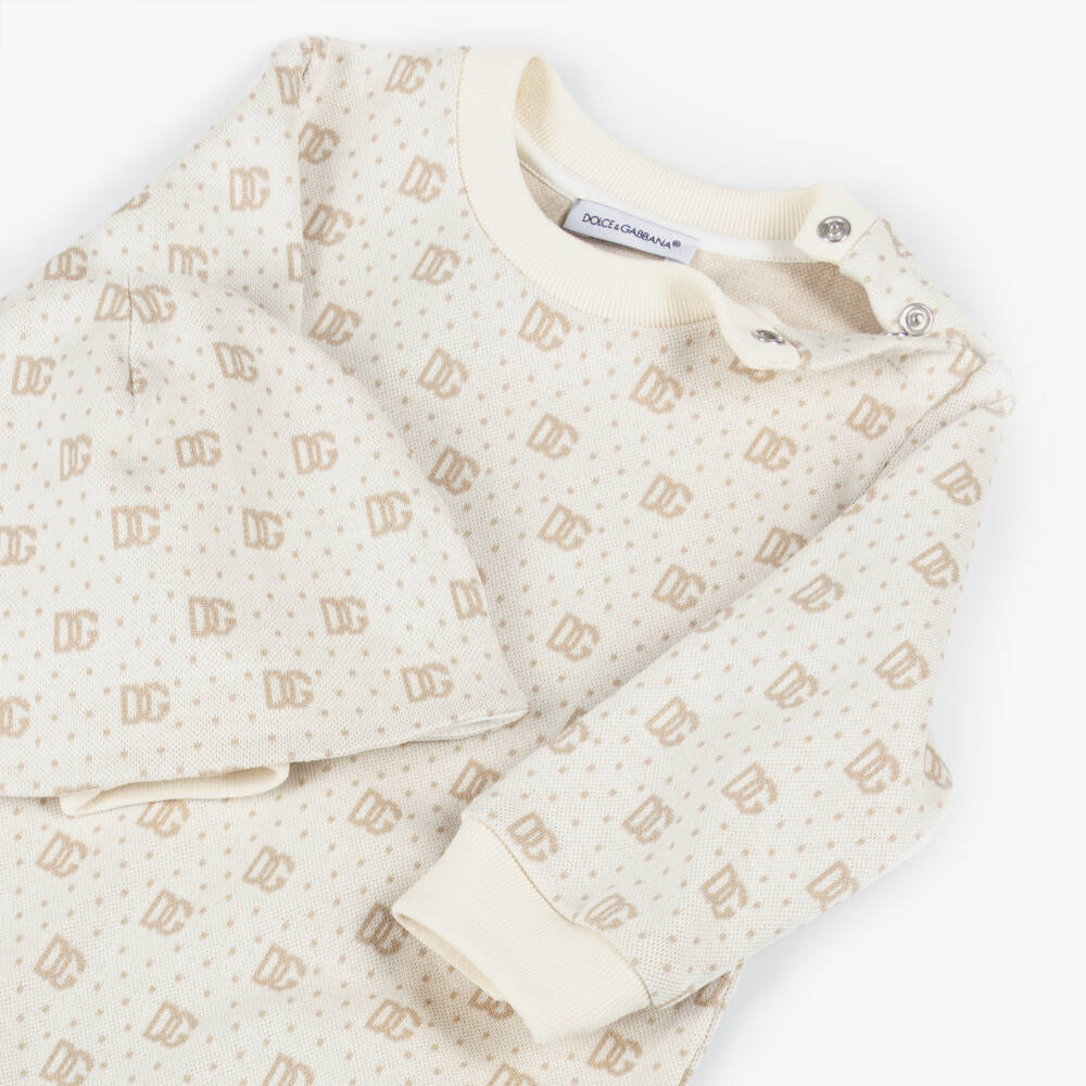 Dolce & Gabbana-Boy's Cream & Tan Logo Playsuit Ensemble | Childrensalon Outlet