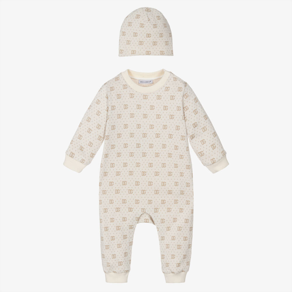 Dolce & Gabbana-Boy's Cream & Tan Logo Playsuit Ensemble | Childrensalon Outlet