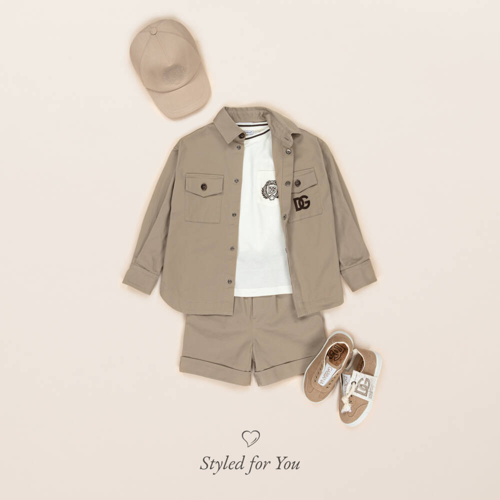 Dolce & Gabbana-Boys Beige Cotton DG Logo Cap | Childrensalon Outlet