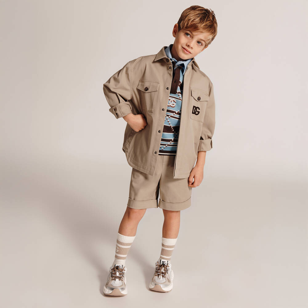 Dolce & Gabbana-Бежевая хлопковая рубашка-жакет для мальчиков | Childrensalon Outlet
