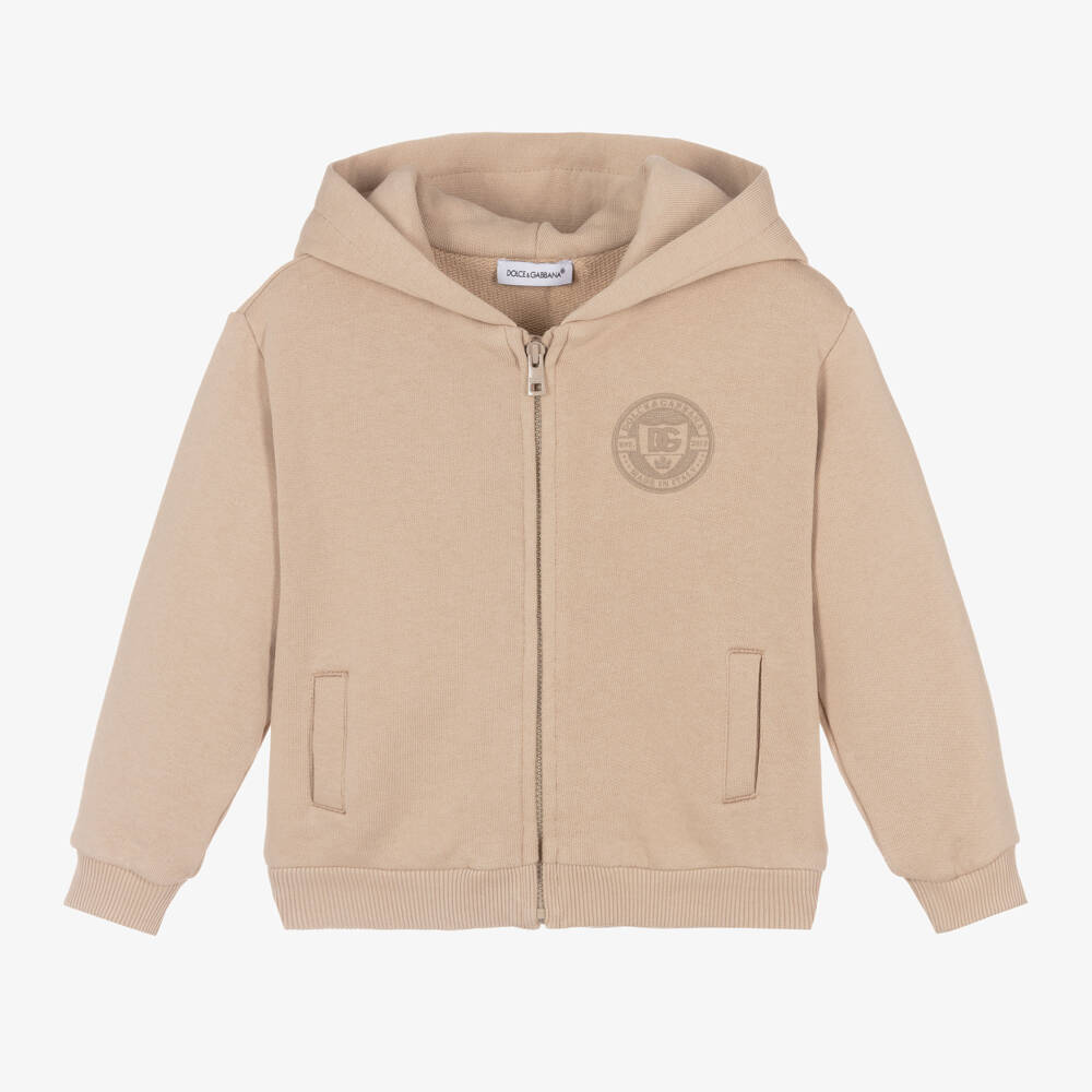 Dolce & Gabbana-Boys Beige Cotton Hooded Jacket | Childrensalon Outlet