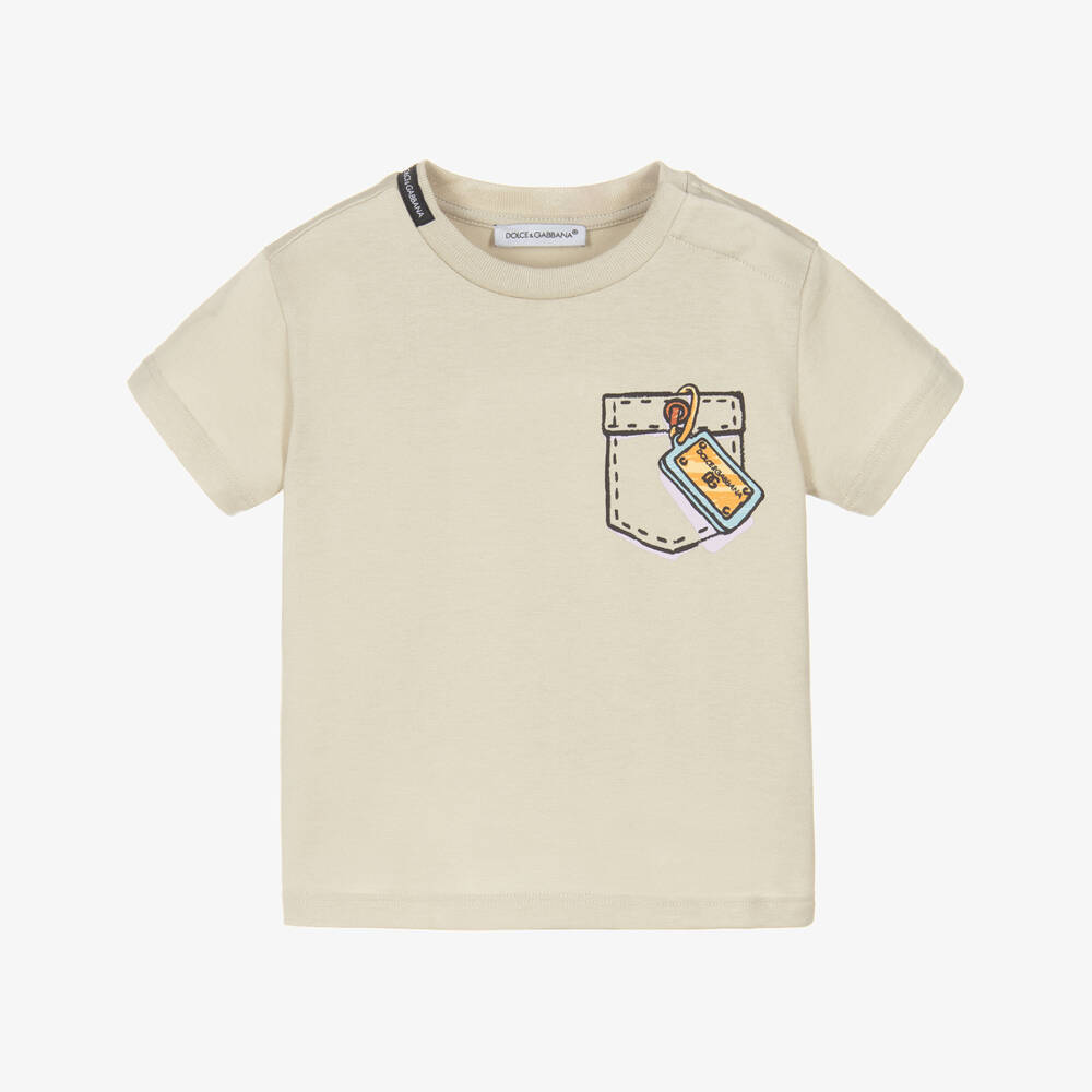Dolce & Gabbana-Boys Beige Cotton Pocket Detail T-Shirt | Childrensalon Outlet