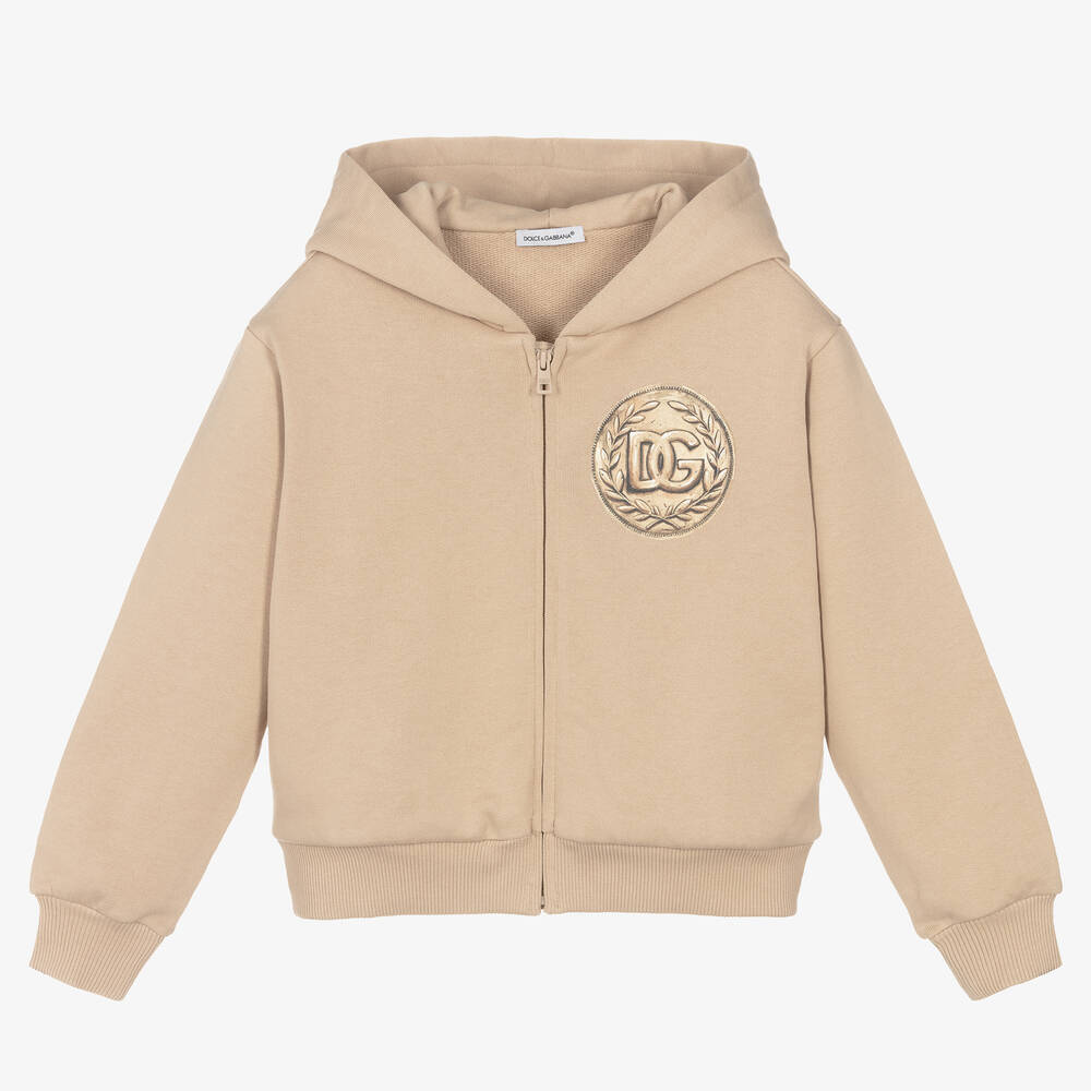 Dolce & Gabbana - Boys Beige Cotton Roma Coin Zip-Up Top | Childrensalon