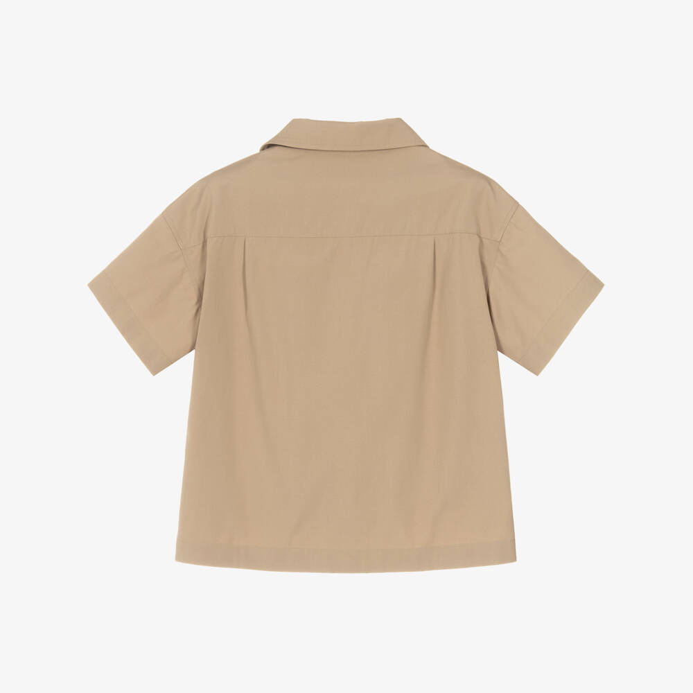 Dolce & Gabbana-Boys Beige Cotton Shirt with Logo Patch Pocket | Childrensalon Outlet
