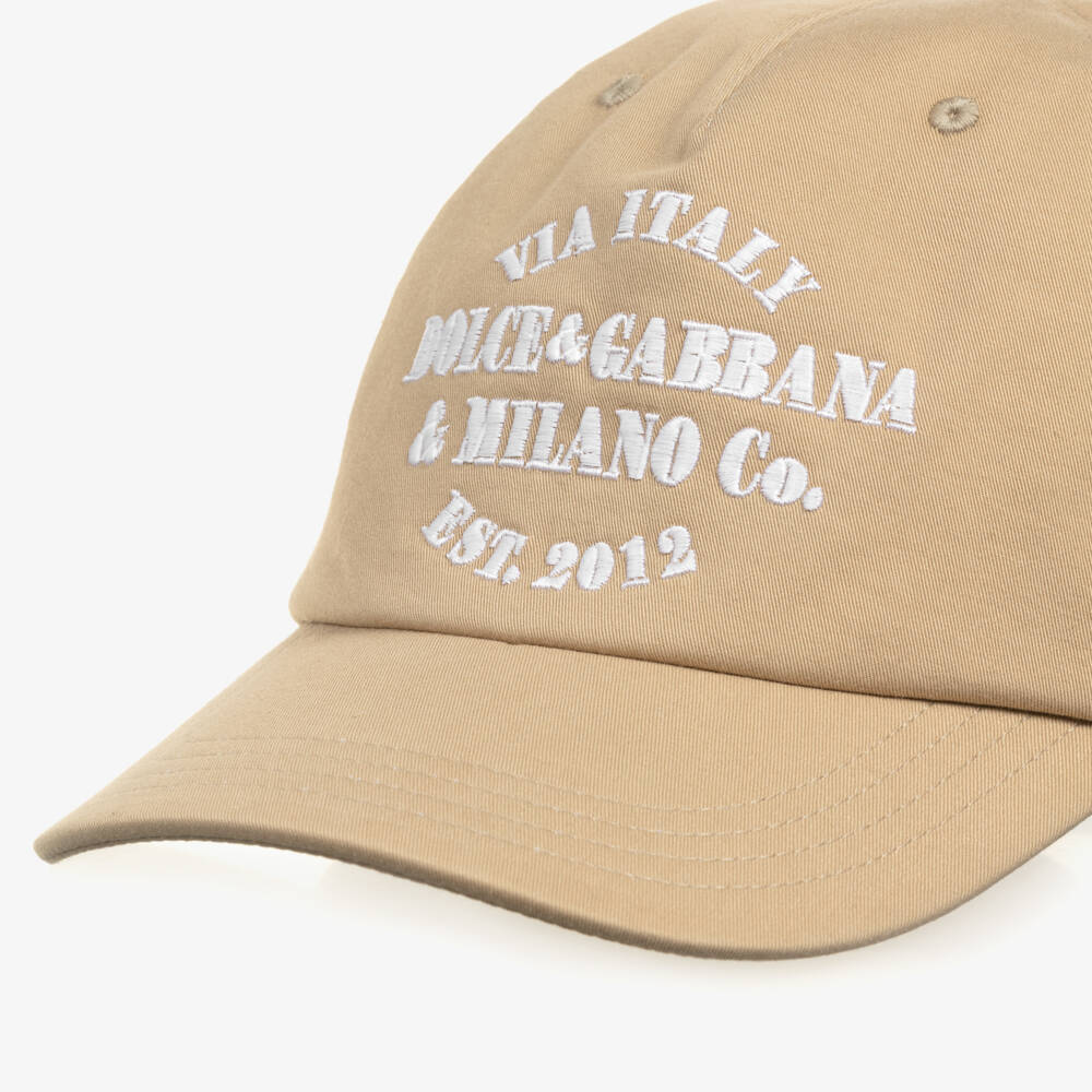 Dolce & Gabbana-Boys Beige Cotton Twill Logo Embroidered Cap | Childrensalon Outlet