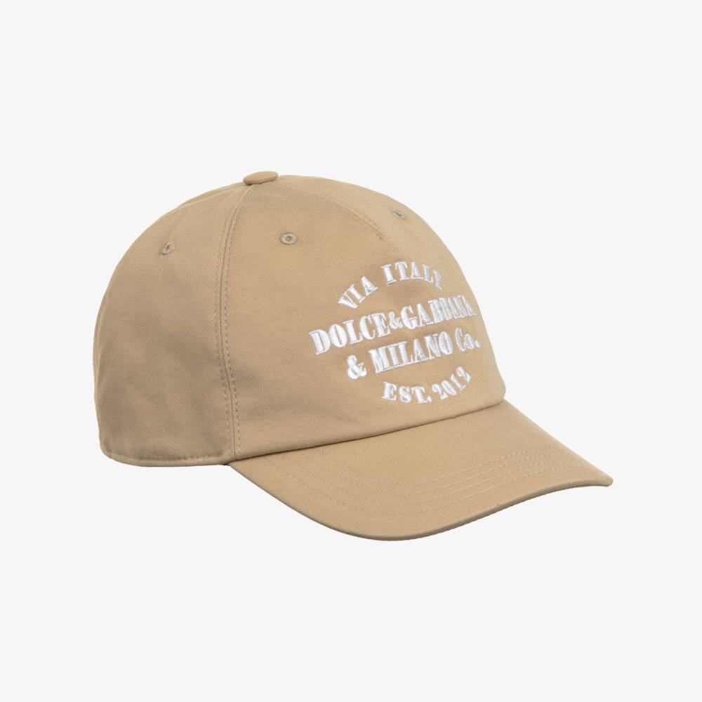 Dolce & Gabbana-Boys Beige Cotton Twill Logo Embroidered Cap | Childrensalon Outlet