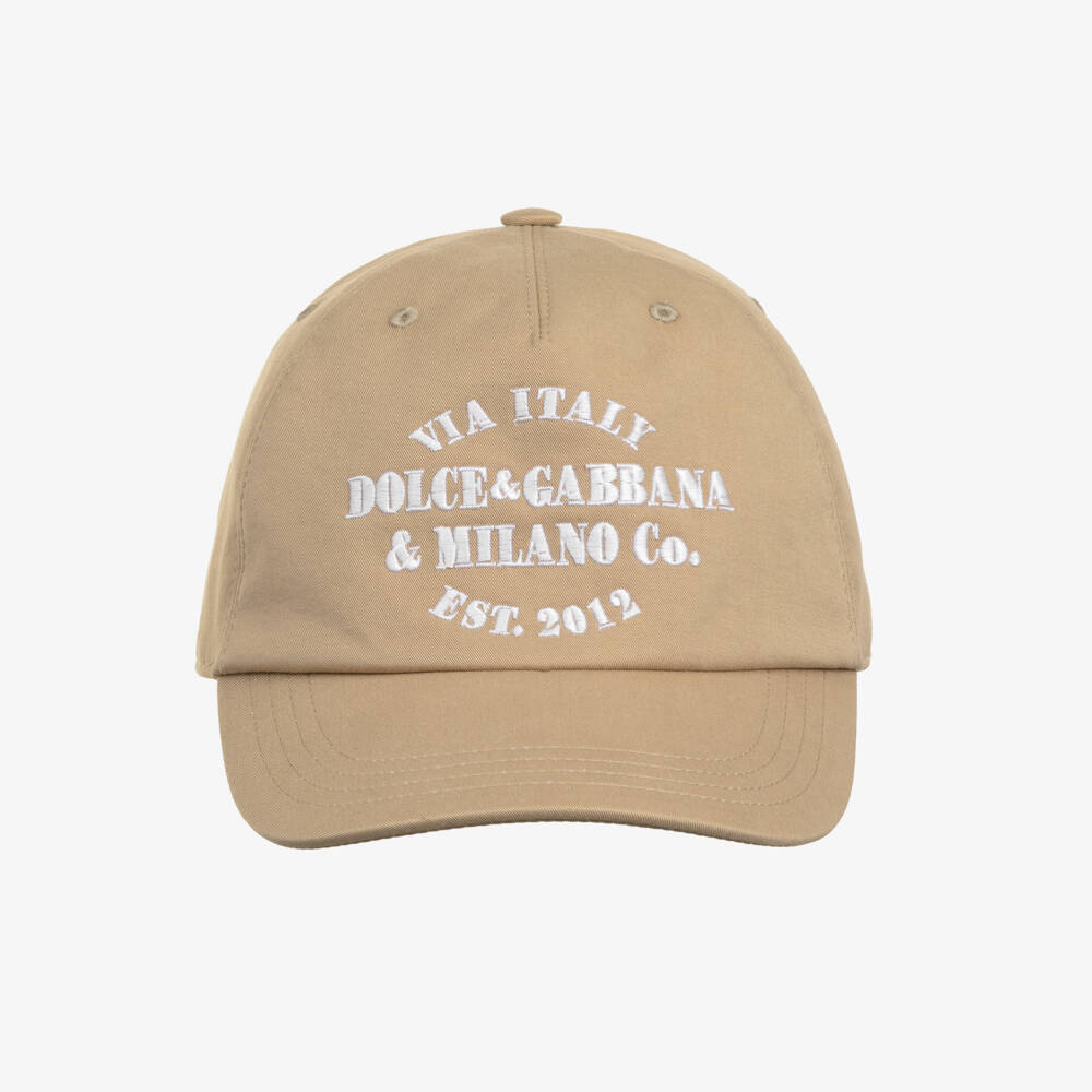Dolce & Gabbana-Boys Beige Cotton Twill Logo Embroidered Cap | Childrensalon Outlet