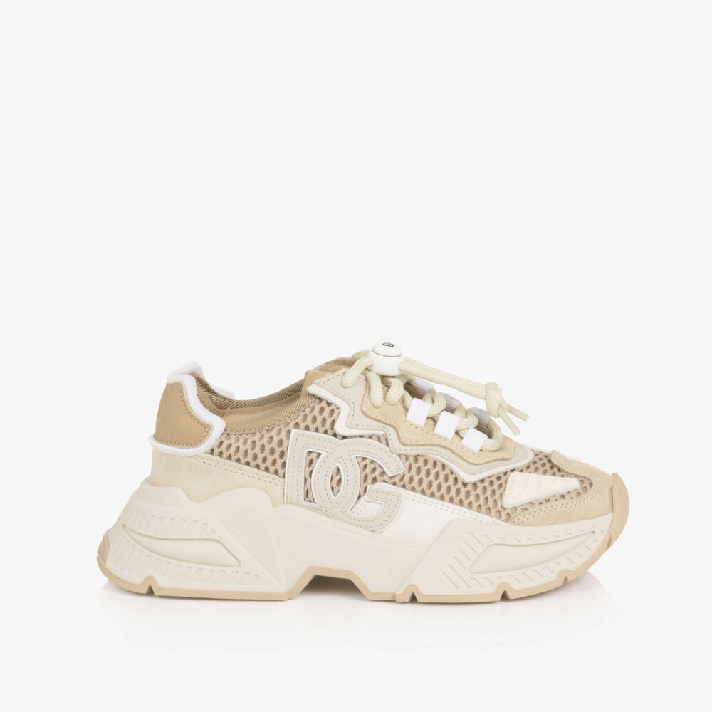 Dolce & Gabbana-Boys Beige DG Logo Daymaster Trainers | Childrensalon Outlet