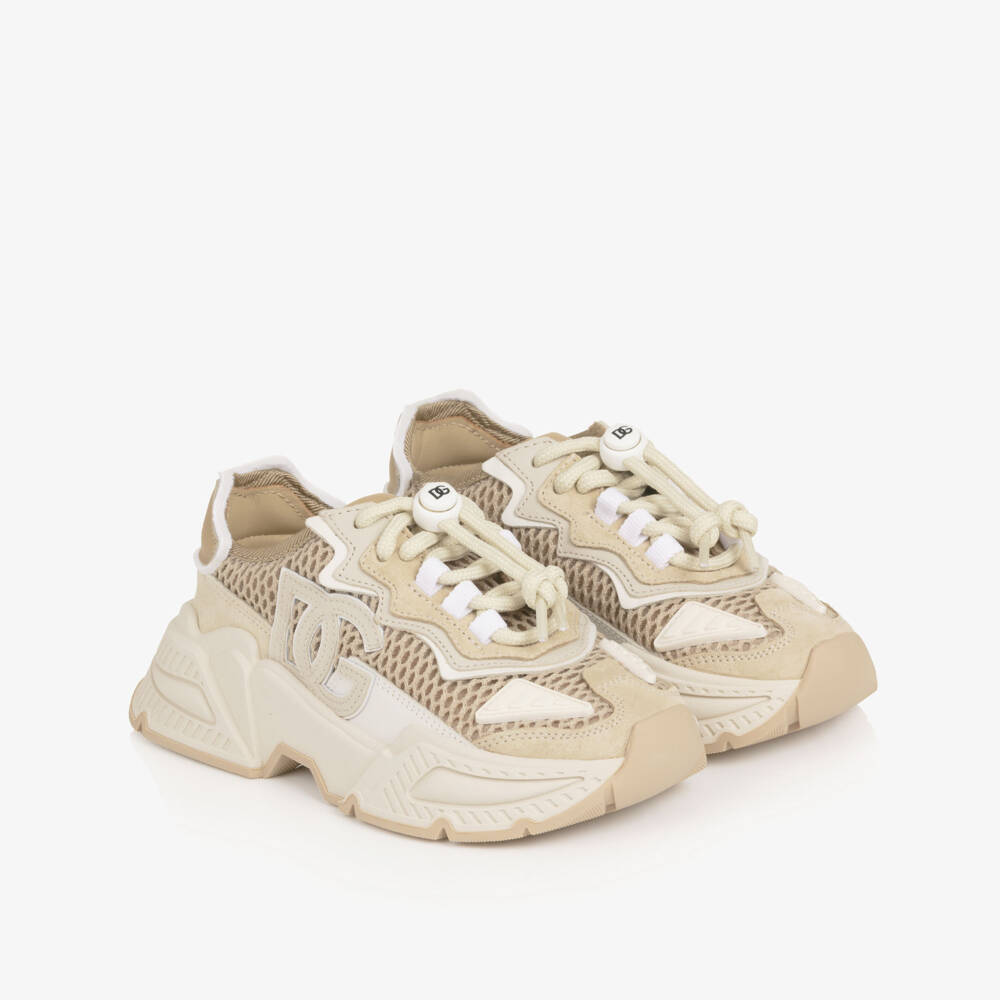 Dolce & Gabbana-Boys Beige DG Logo Daymaster Trainers | Childrensalon Outlet
