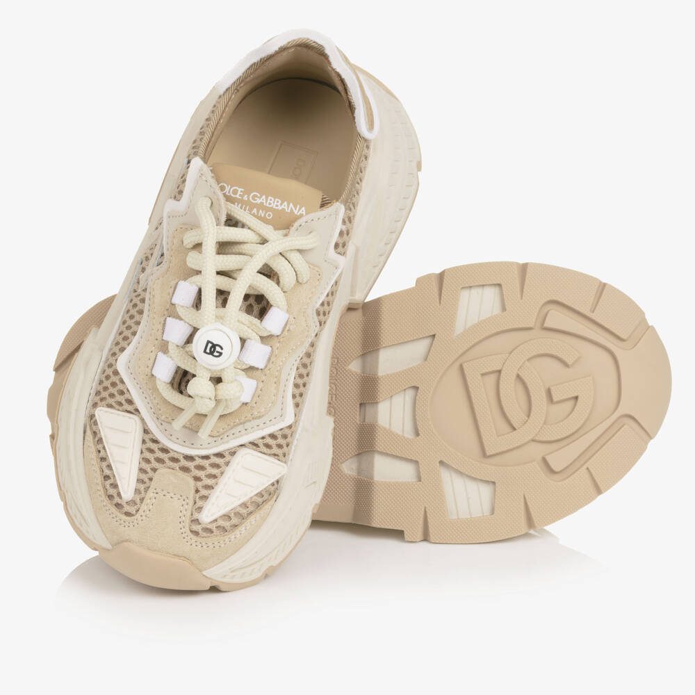Dolce & Gabbana-Boys Beige DG Logo Daymaster Trainers | Childrensalon Outlet