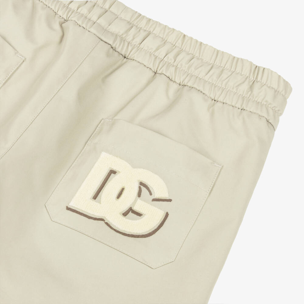 Dolce & Gabbana-Boys Beige Gabardine Logo Shorts | Childrensalon Outlet
