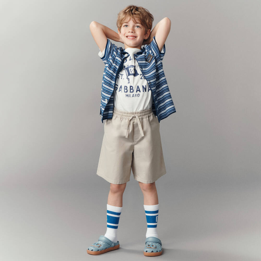 Dolce & Gabbana-Boys Beige Gabardine Logo Shorts | Childrensalon Outlet