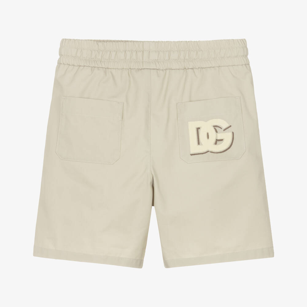Dolce & Gabbana-Boys Beige Gabardine Logo Shorts | Childrensalon Outlet