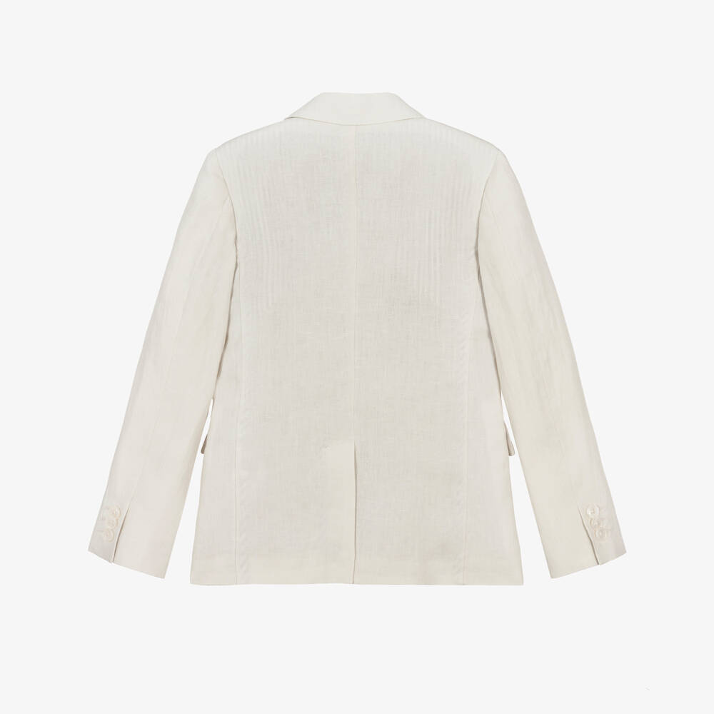 Dolce & Gabbana-Boys Beige Linen Blazer with DG Logo Crest | Childrensalon Outlet