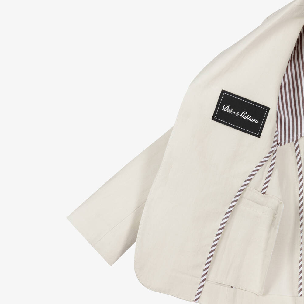 Dolce & Gabbana-Boys Beige Linen Blazer with DG Logo Crest | Childrensalon Outlet