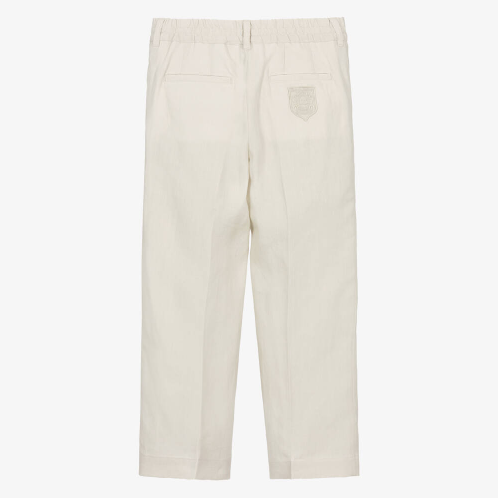 Dolce & Gabbana-Boys Beige Linen Trousers with DG Logo Crest | Childrensalon Outlet