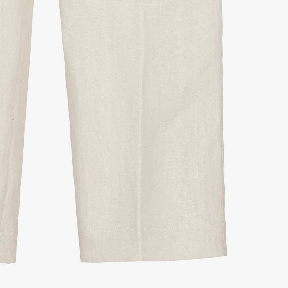 Dolce & Gabbana-Boys Beige Linen Trousers with DG Logo Crest | Childrensalon Outlet