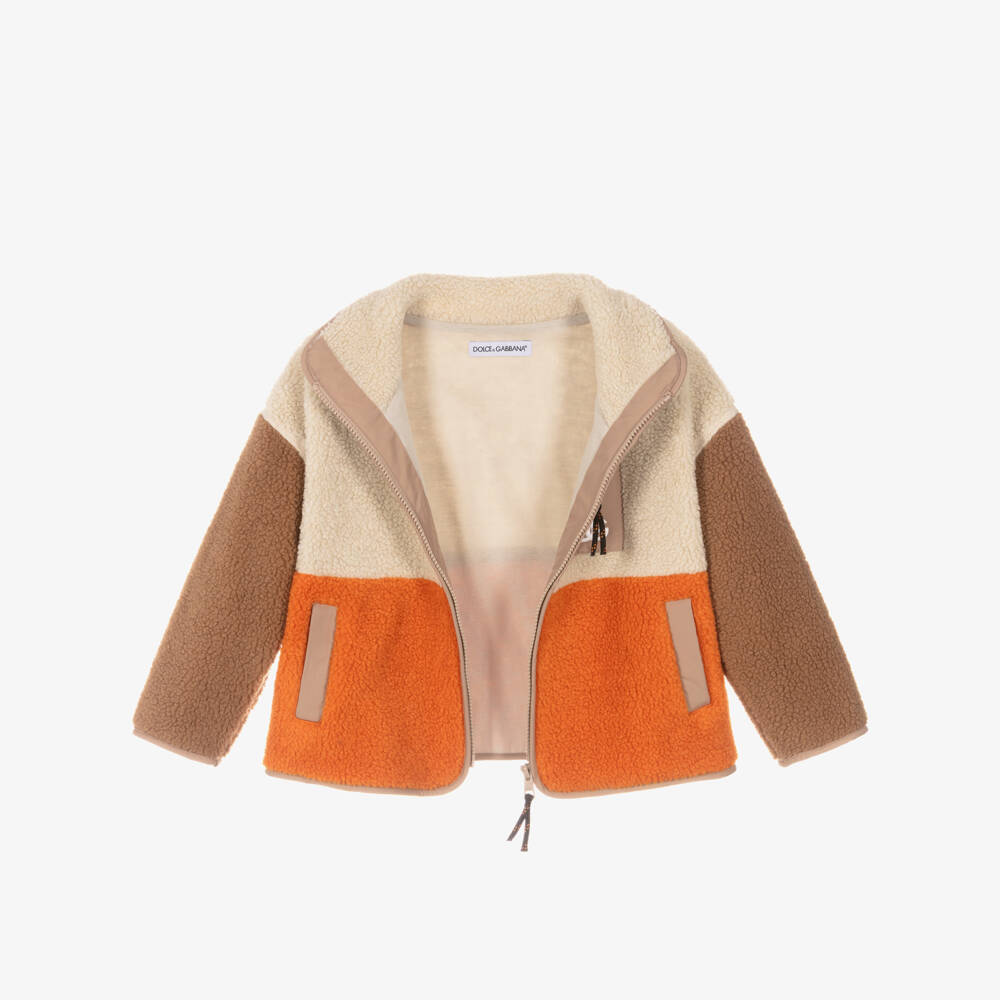 Dolce & Gabbana-Boys Beige & Orange Sherpa Fleece Jacket with DG Logo | Childrensalon Outlet
