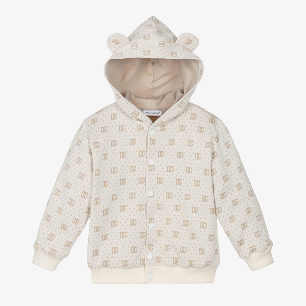 Dolce & Gabbana-Boys Beige Popper Cotton Hoodie | Childrensalon Outlet