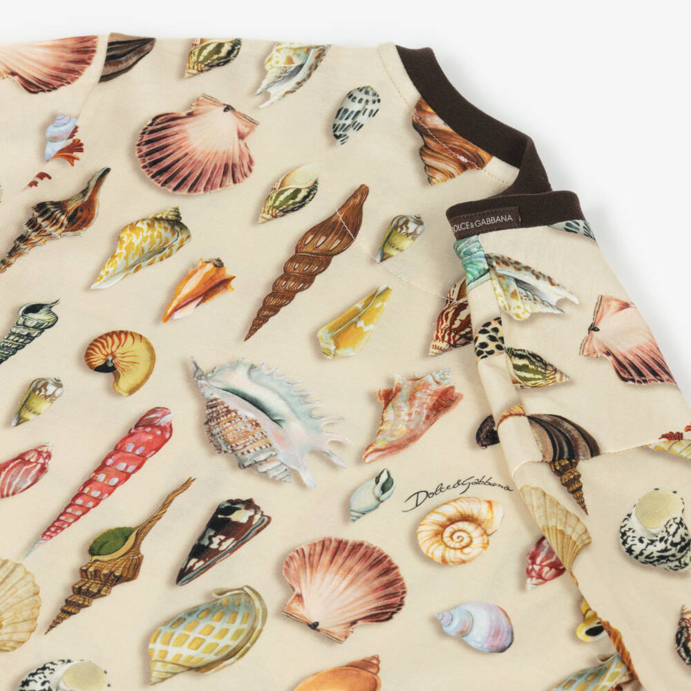 Dolce & Gabbana-Футболка из хлопка с ракушками бежевого цвета для мальчиков | Childrensalon Outlet