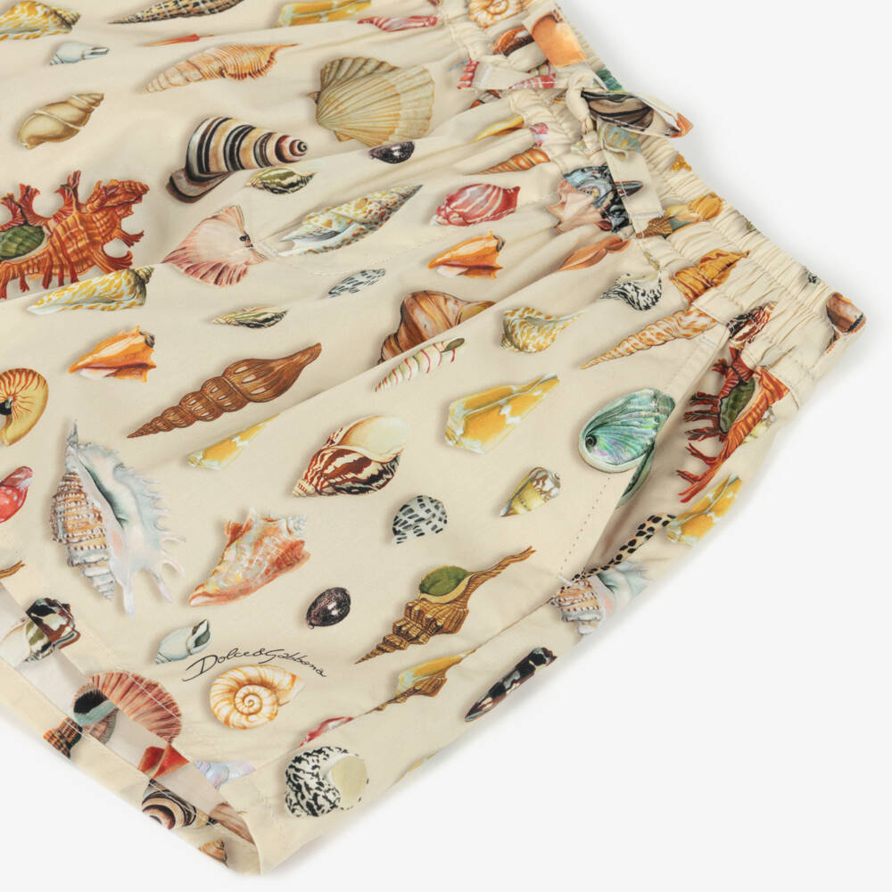 Dolce & Gabbana-Шорты из хлопка цвета беж для мальчиков с узором ракушек | Childrensalon Outlet