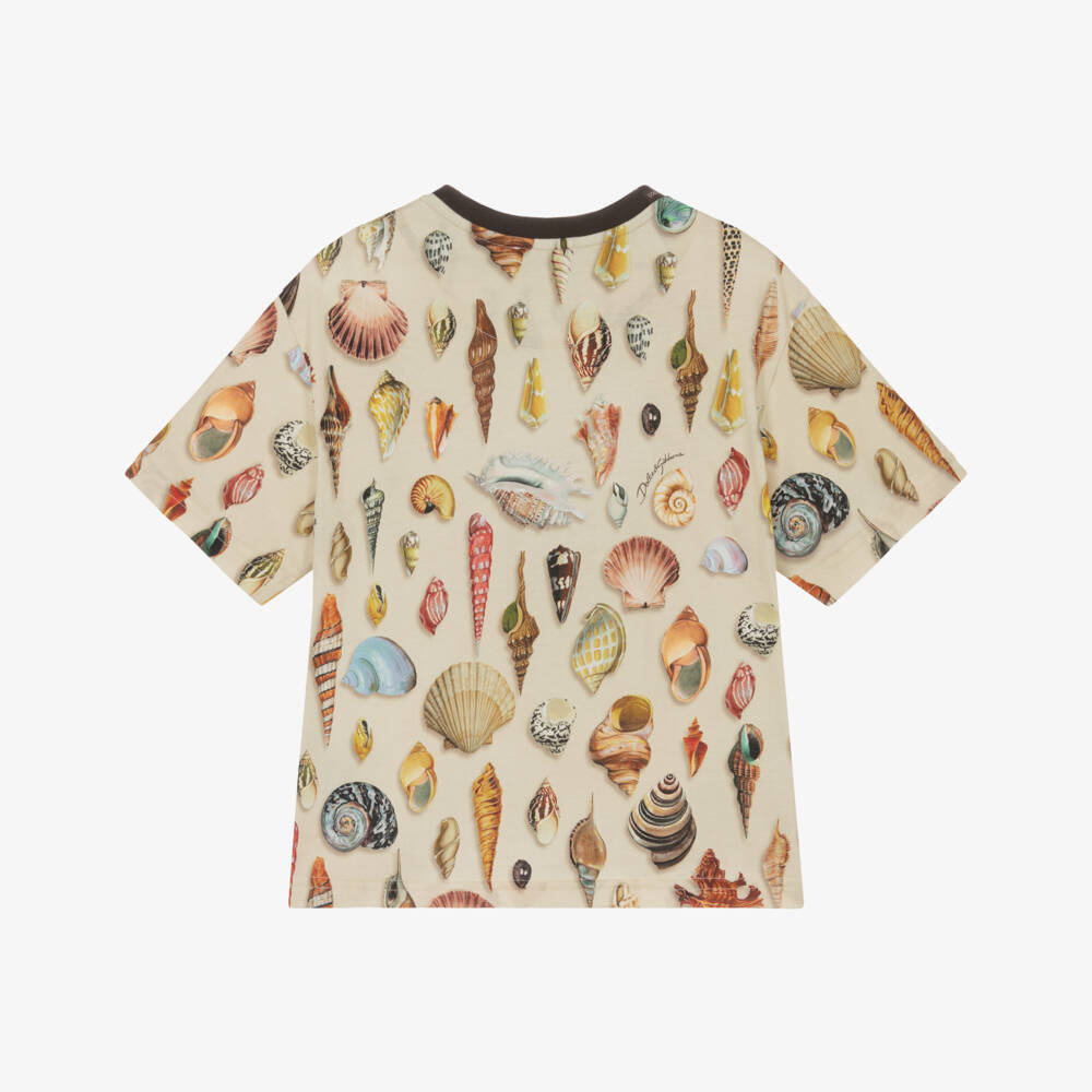 Dolce & Gabbana-Футболка из хлопка с ракушками бежевого цвета для мальчиков | Childrensalon Outlet