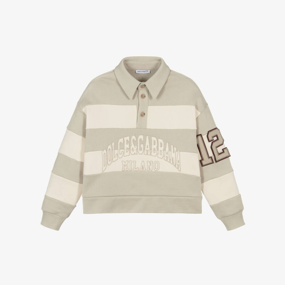 Dolce & Gabbana-Boys Beige Striped Cotton Collared Sweatshirt | Childrensalon Outlet