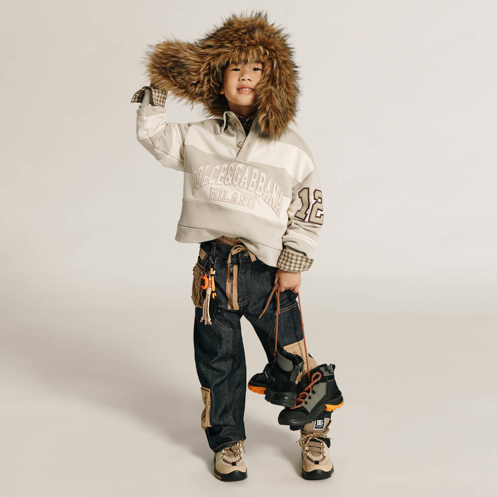 Dolce & Gabbana-Boys Beige Striped Cotton Collared Sweatshirt | Childrensalon Outlet