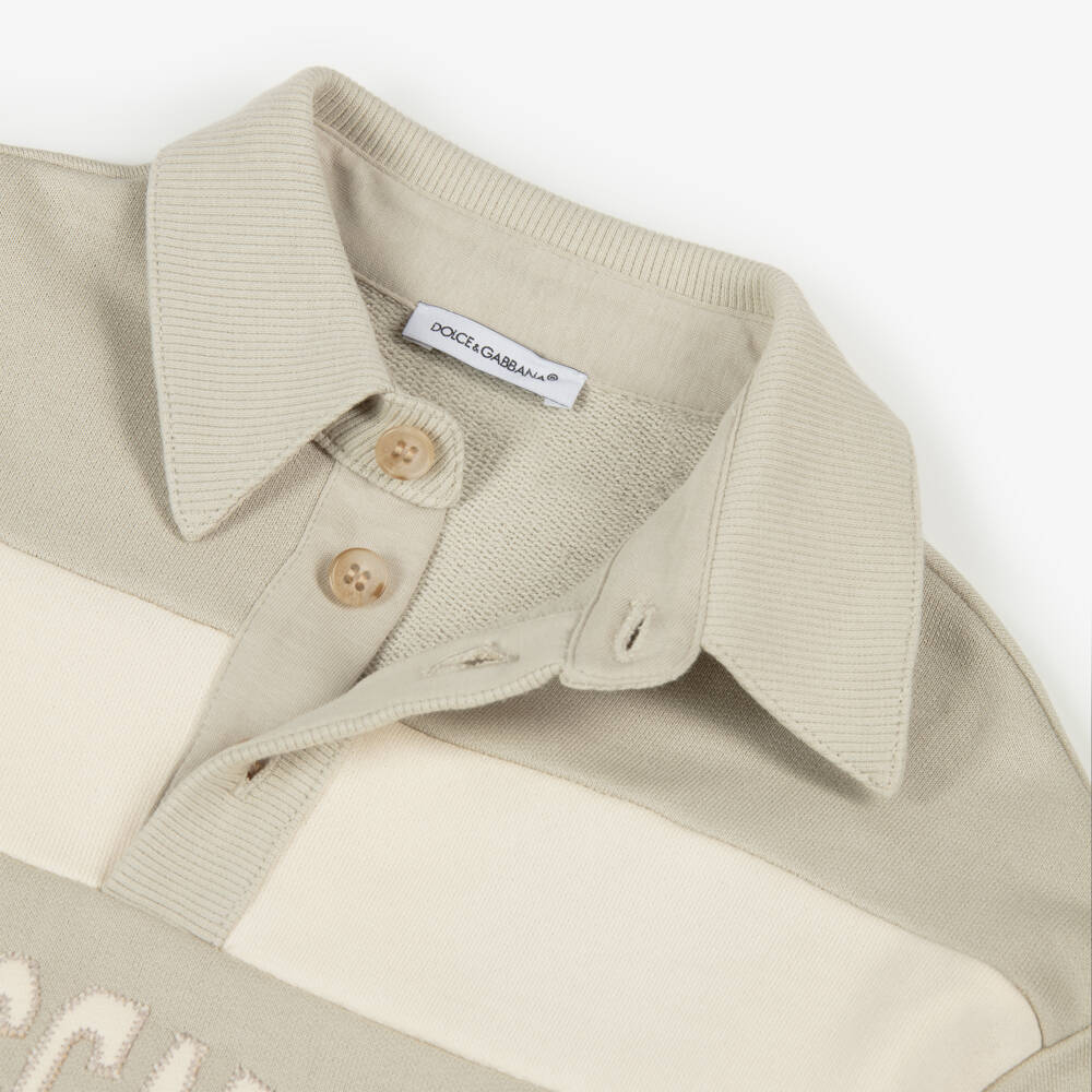 Dolce & Gabbana-Boys Beige Striped Cotton Collared Sweatshirt | Childrensalon Outlet