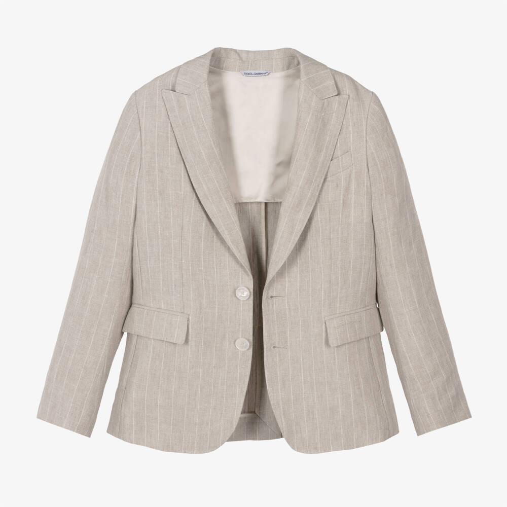  دولتشي آند غابانا-بليزر مقلم كتان لون بيج للأولاد | Childrensalon Outlet