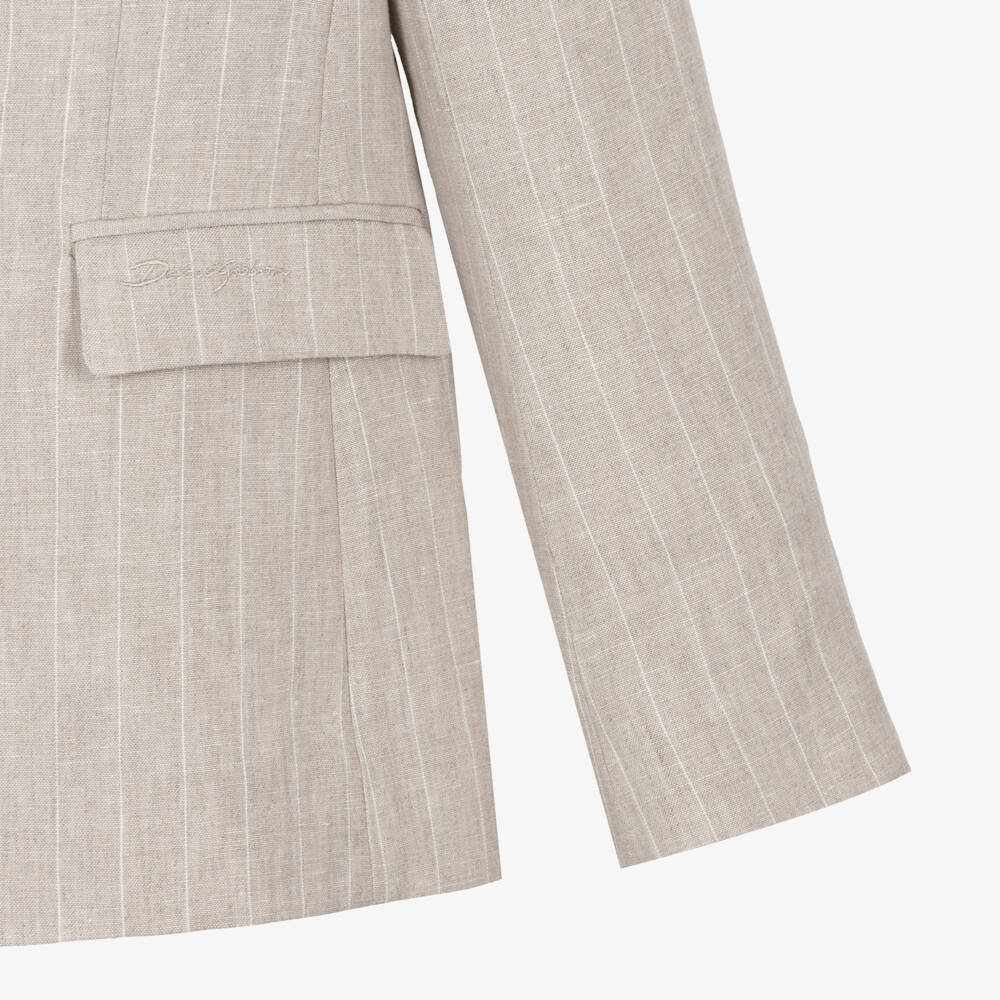  دولتشي آند غابانا-بليزر مقلم كتان لون بيج للأولاد | Childrensalon Outlet