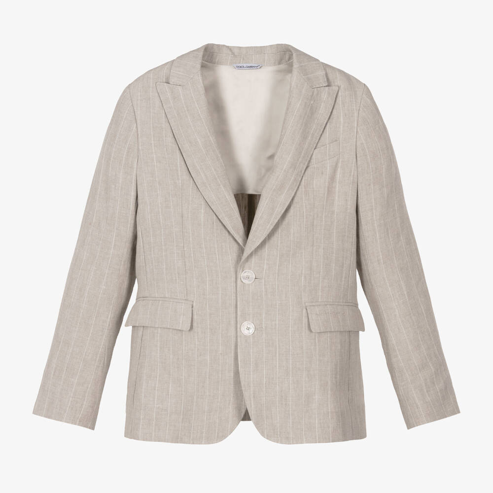 Dolce & Gabbana-Boys Beige Striped Linen Jacket | Childrensalon Outlet