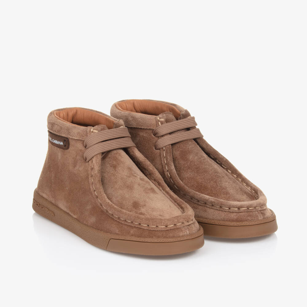 Dolce & Gabbana-Boys Beige Suede Moccasin Boots | Childrensalon Outlet