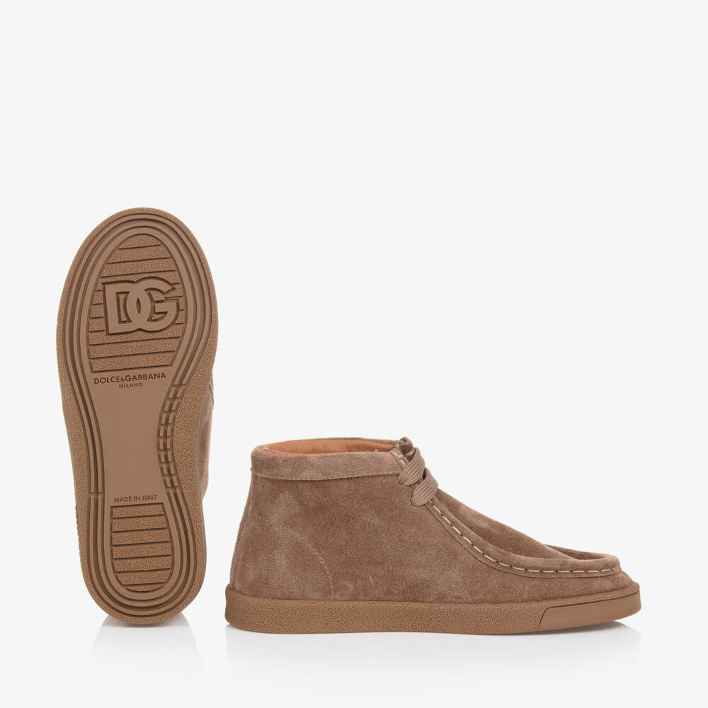  دولتشي آند غابانا-بوت جلد شامواه لون بني | Childrensalon Outlet