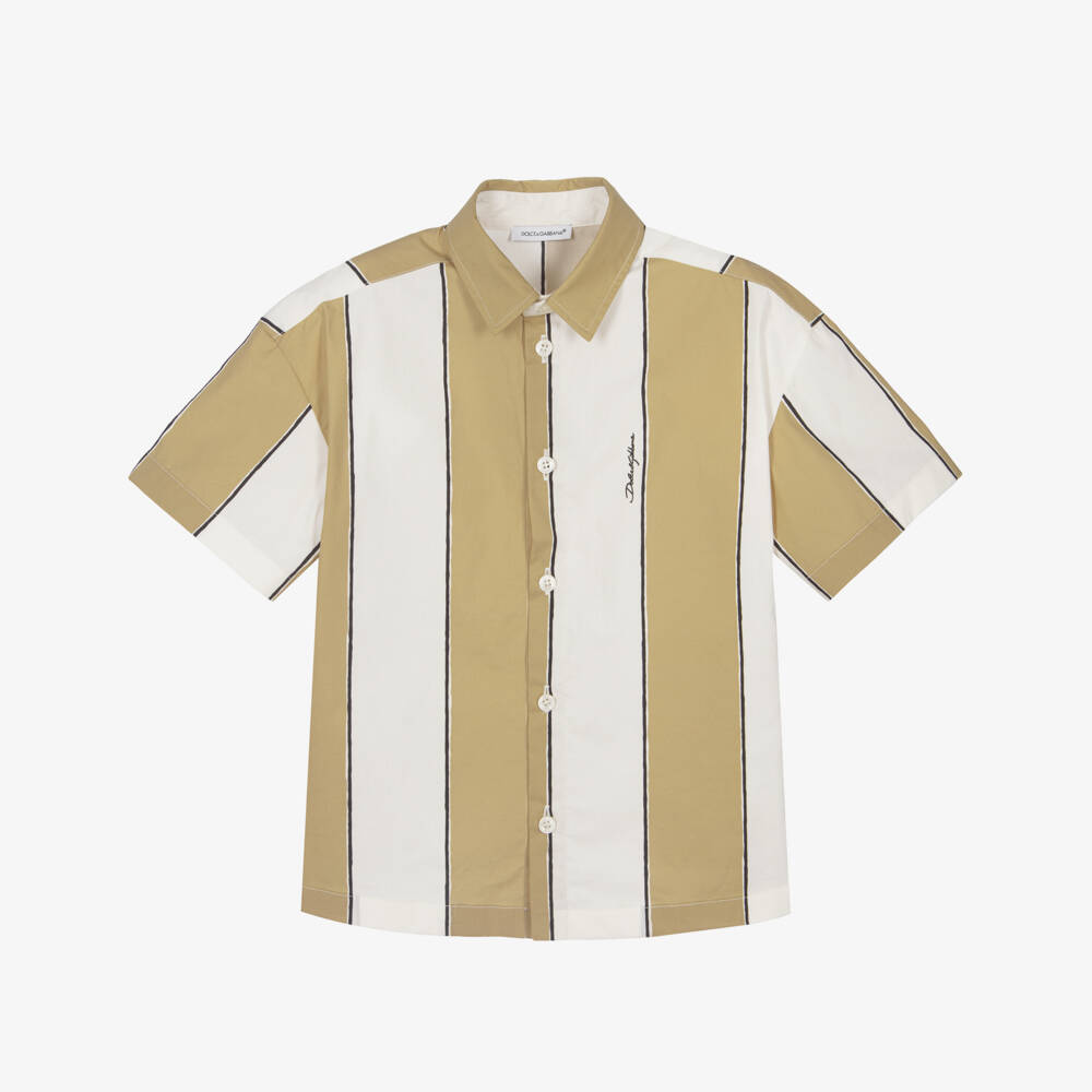 Dolce & Gabbana-Boys Beige & White Striped Poplin Shirt | Childrensalon Outlet