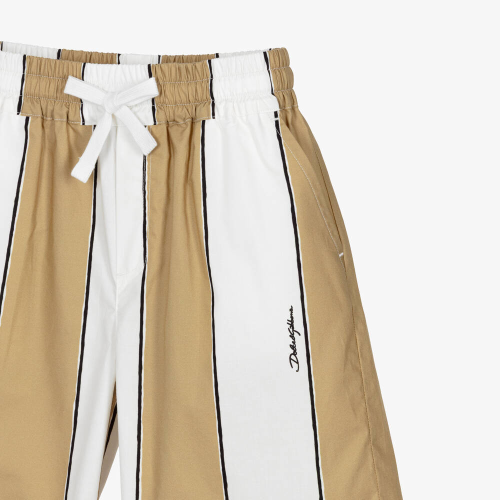 Dolce & Gabbana-Boys Beige & White Striped Poplin Shorts | Childrensalon Outlet