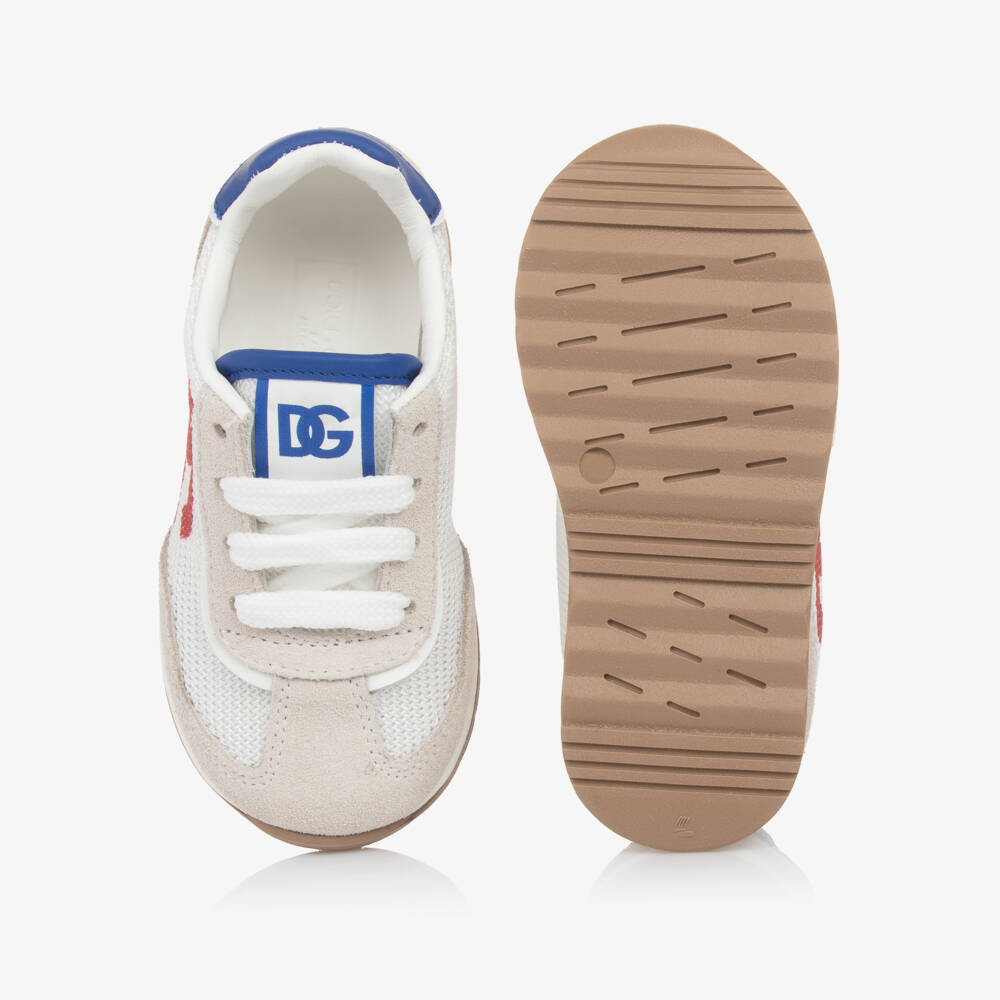 Dolce & Gabbana-Boys Beige & White Suede Mesh Sneakers | Childrensalon Outlet
