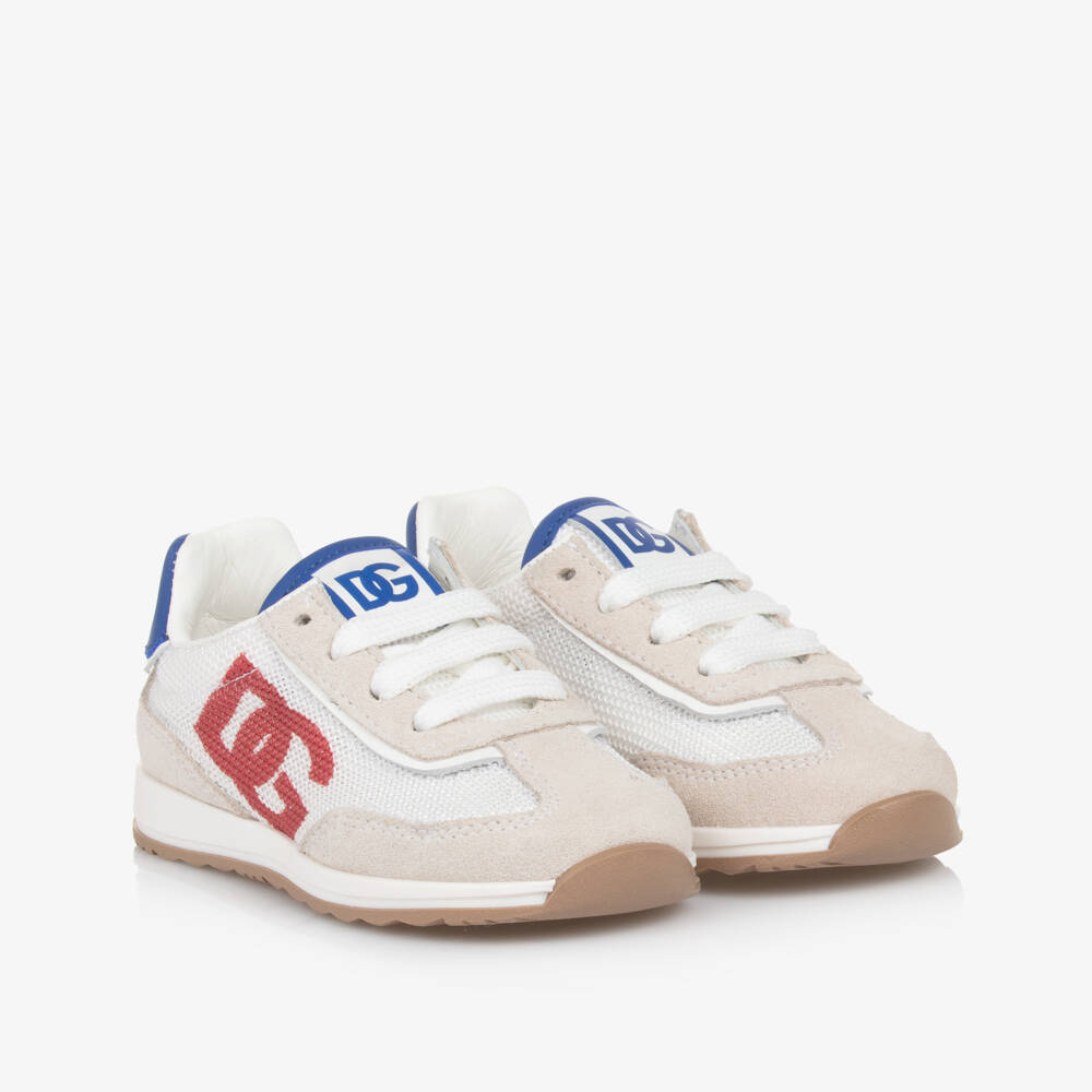 Dolce & Gabbana-Boys Beige & White Suede Mesh Sneakers | Childrensalon Outlet