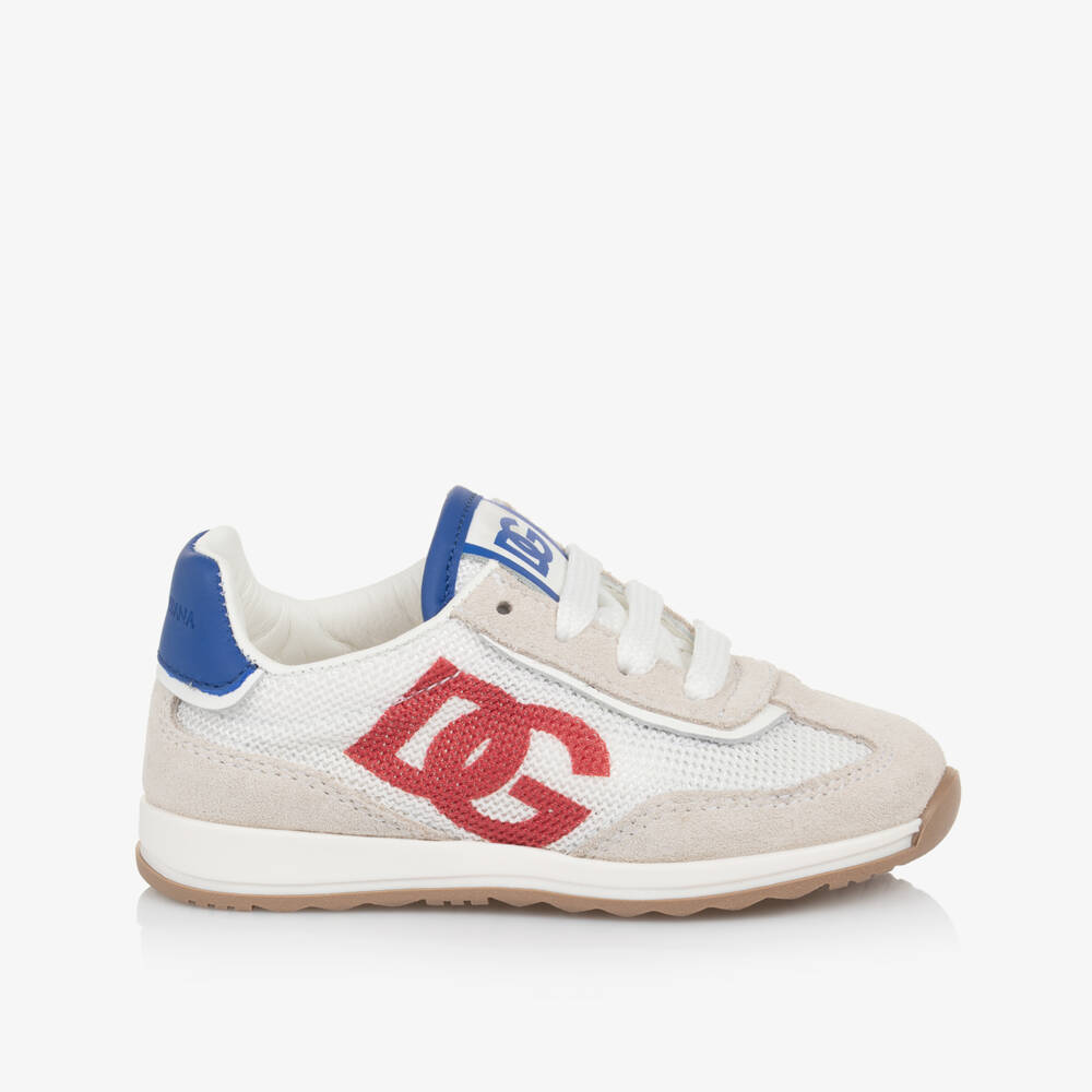 Dolce & Gabbana-Boys Beige & White Suede Mesh Sneakers | Childrensalon Outlet