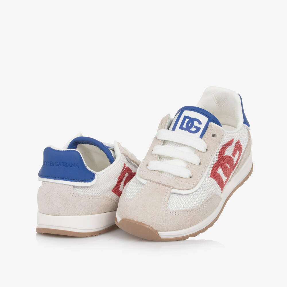 Dolce & Gabbana-Boys Beige & White Suede Mesh Sneakers | Childrensalon Outlet
