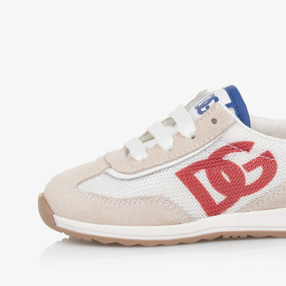 Dolce & Gabbana-Boys Beige & White Suede Mesh Sneakers | Childrensalon Outlet