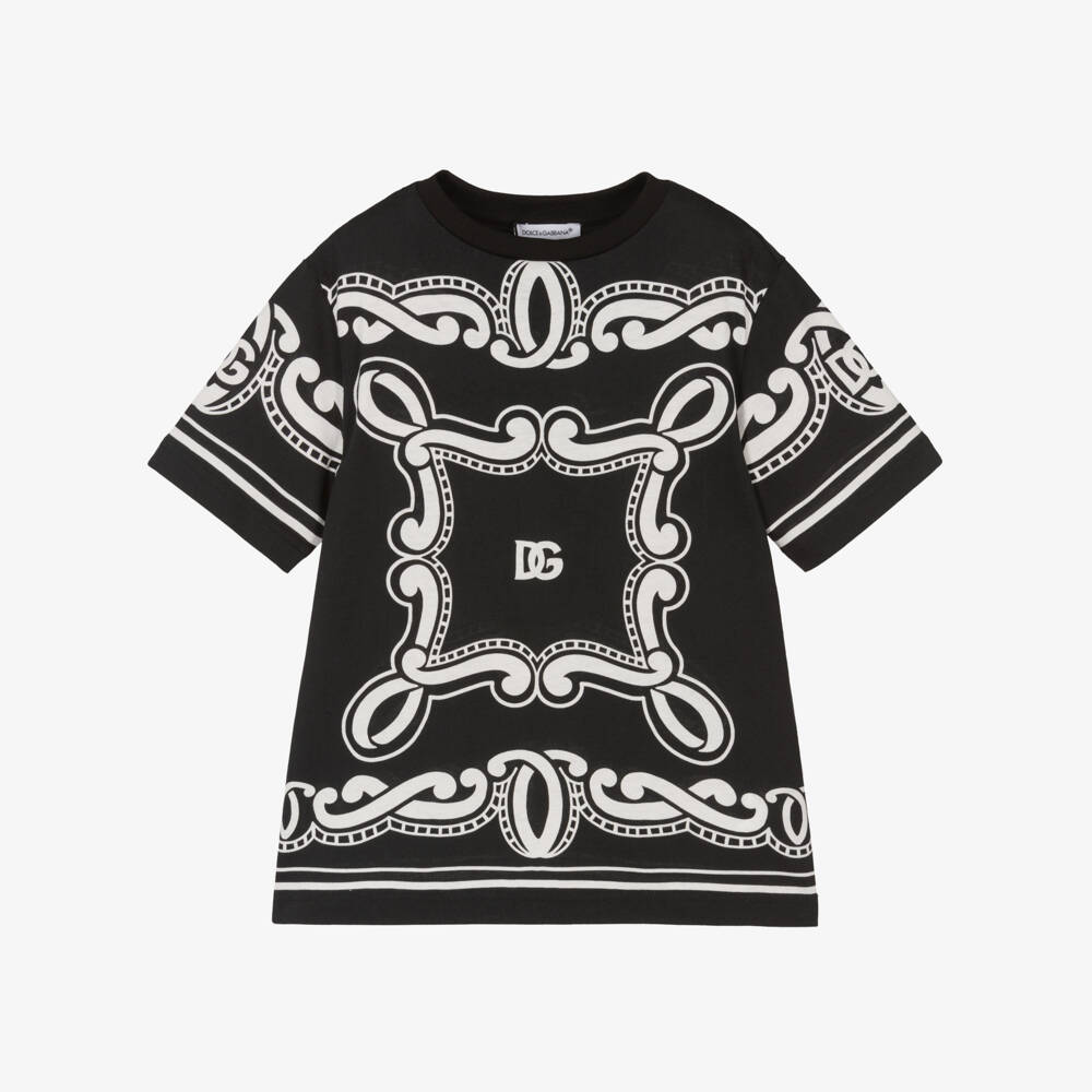 Dolce & Gabbana-تي شيرت قطني أسود بنقشة الباندانا للأولاد | Childrensalon Outlet
