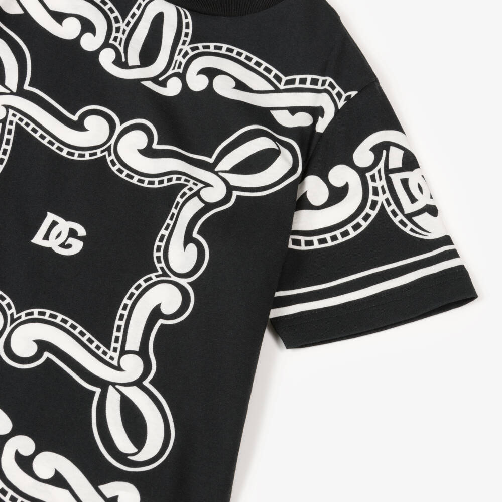 Dolce & Gabbana-تي شيرت قطني أسود بنقشة الباندانا للأولاد | Childrensalon Outlet