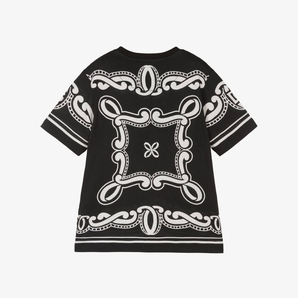 Dolce & Gabbana-تي شيرت قطني أسود بنقشة الباندانا للأولاد | Childrensalon Outlet