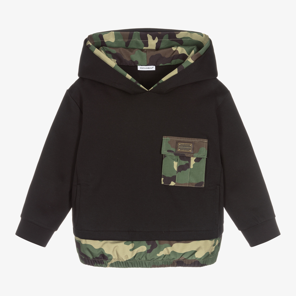Dolce Gabbana Sweat capuche noir camouflage Garcon Childrensalon Outlet